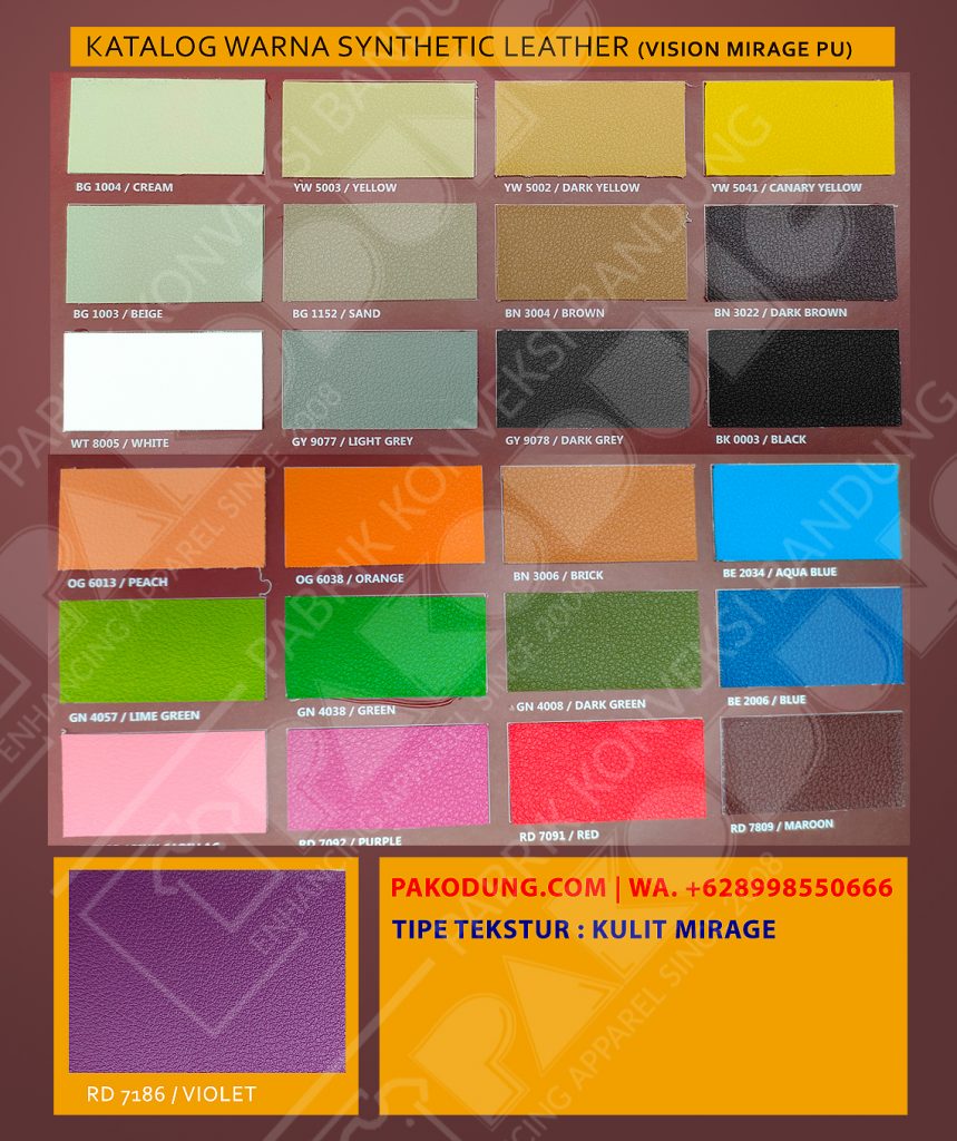 katalog warna bahan kulis sintetis pu oscar mirage pakodung